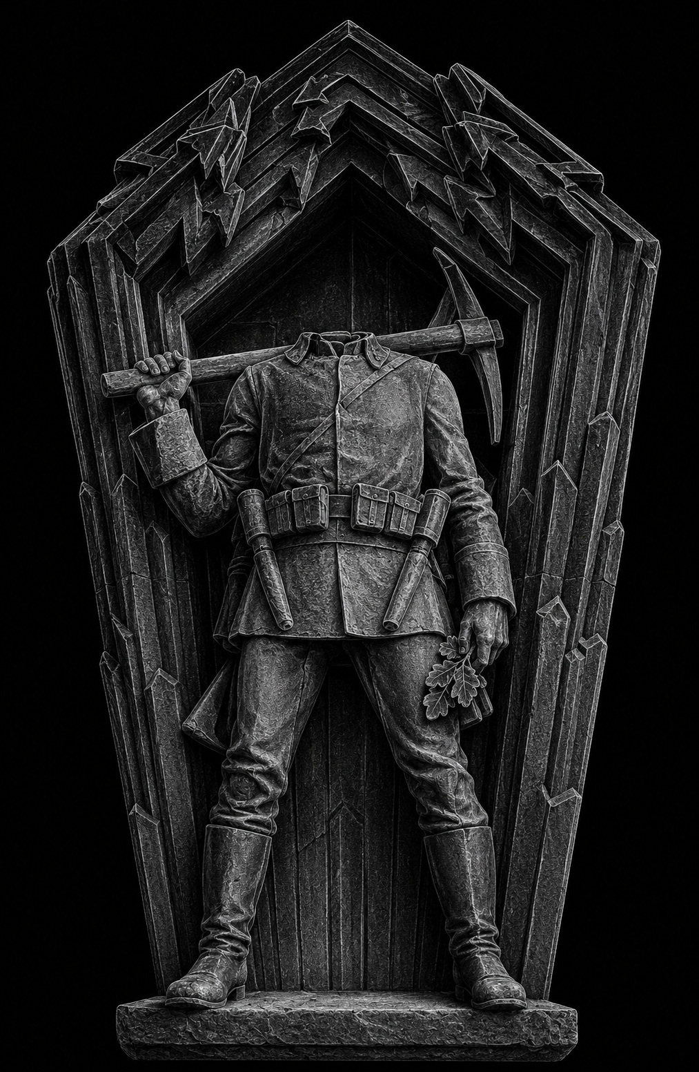 Headless soldier monument relief, image edited with AI tools